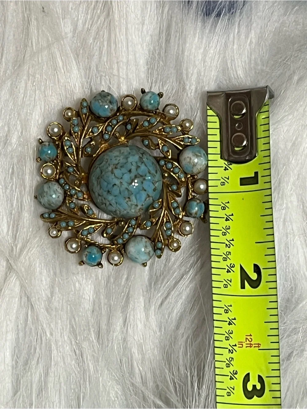 Vintage Turquoise Pearl Brooch